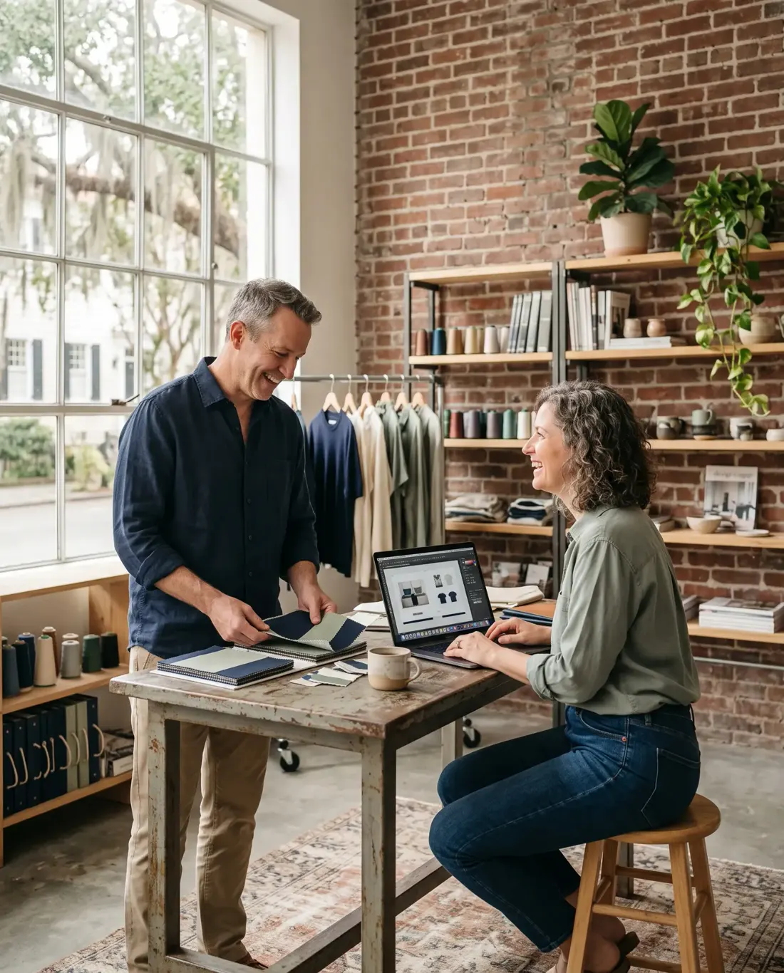 A couple building their business together in a Charleston studio